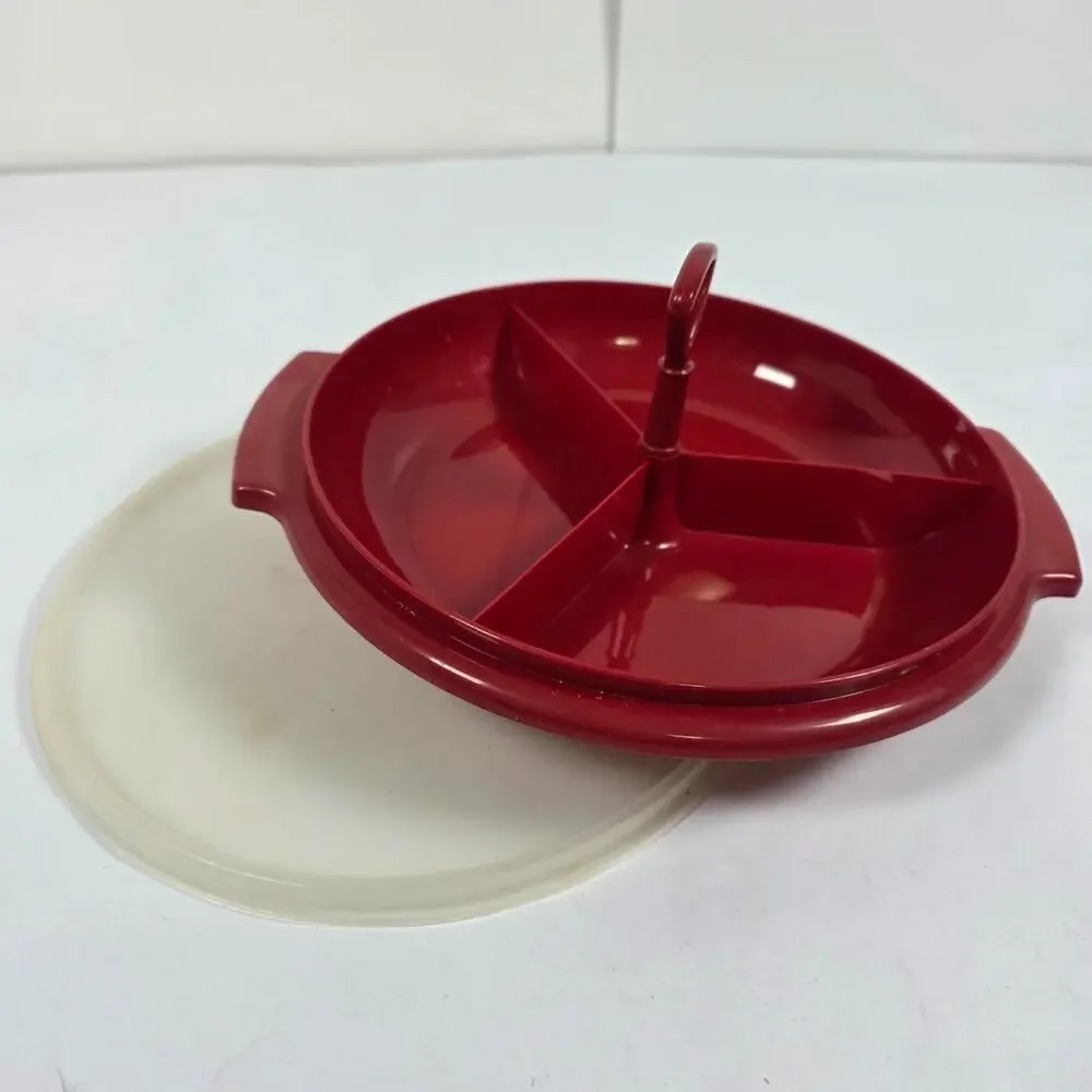 VTG Tupperware Red Suzette Relish Condiment Caddy 608-2 w/ Lid 229-27